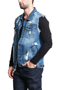 Gilet en jean déchiré pour femme, style vintage, sans manches, en coton bleu, mode printemps - Product Image 2