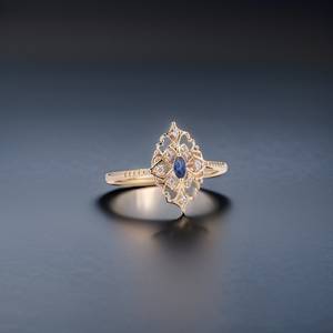 Bague en argent sterling 925 plaqué or 14 carats avec saphir bleu certifié IGI, ornée de pierres marquises, bijoux faits à la main pour femme, idéale pour les soirées - Product Image 5
