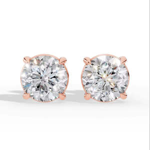 Boucles d'oreilles solitaires de luxe en or rose avec diamants de laboratoire taillés couleur D, certifiés IGI, diamants fins de laboratoire certifiés IGI - Product Image 5