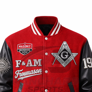 เสื้อแจ็คเก็ตแบบ Letterman สไตล์เมสัน พรีเมียม ตัวเสื้อทำจากโพลีเอสเตอร์/คอตตอน แขนเสื้อทำจากหนัง PU ด้านหน้าเป็นวัสดุที่เป็นมิตรกับสิ่งแวดล้อม - Product Image 2