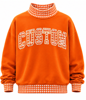 Sweat-shirt universitaire à col montant pour femme, avec logo personnalisé, broderie appliquée, motif gingham, coupe oversize, en molleton de coton doux