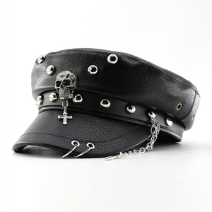 Unisex Ship Anchor Chain Buckle Leather Hat Spring Autumn Sailor Hats Black Beret <b>Cap</b> <b>Men</b> <b>Flat</b> Top Captain <b>Caps</b> - Product Image 2