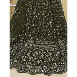 Attrayant Paillettes Vertes Georgette Lehenga Choli Avec Dupatta - Product Image 2