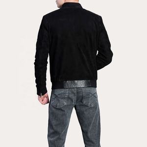 เสื้อแจ็กเก็ตบอมเบอร์หนังวัวสีดำสำหรับผู้ชาย,เสื้อแจ็กเก็ตหนังนูนลายหนังนกกระจอกเทศ - Product Image 5