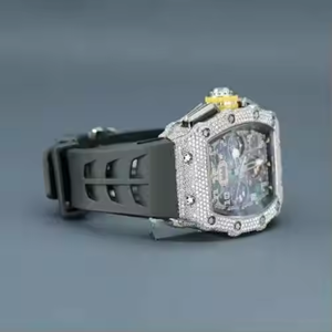Reloj VVS de Lujo, 20mm, Analógico, con Correa de Cristal, Adornado con Diamantes Moissanite, Estilo Hip Hop, Correa de Goma, Caja Cuadrada Antigua de Acero Inoxidable - Product Image 2