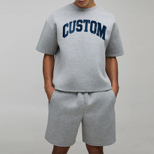 Ensemble T-shirt et short pour homme, col rond, beige, décontracté, tricoté, couleur unie, vêtements d'automne, respirant, style ample, 100% coton, séchage rapide - Product Image 4