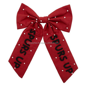 Nœud de cheerleading personnalisé noir et jaune en satin, avec strass et broderie rectangulaire à pois, accessoires capillaires pour l'esprit d'équipe de cheerleading - Product Image 4