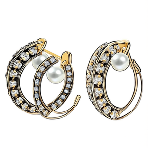 Vintage Gold Plated Zircon Pearl Diamond Stud Hoop Charm Earrings for Party - Product Image 3
