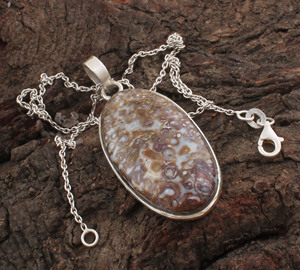 Collier unisexe en argent sterling 925 plaqué platine avec pierre précieuse de jaspe naturel de couleur terre vintage, fait à la main, cadeau - Product Image 3