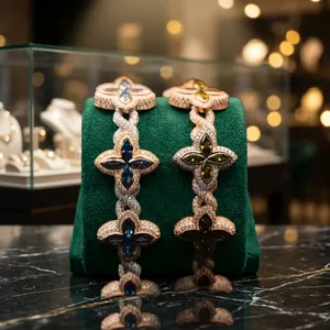 Pulseras de Oro Rosa con Diseño de Cruz de Diamantes Moissanite para Mujer, Lujosas y Completamente Adornadas, Joyería Hip Hop para Bodas - Product Image 3