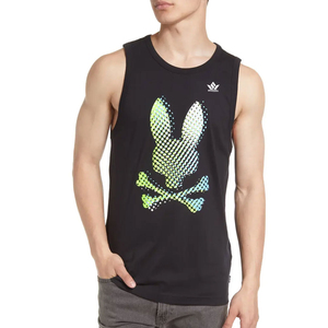 Men's Black O-Neck Knitted Sleeveless Tank <b>Top</b> Breathable Casual Regular Fit Colorful <b>Skull</b> Graphic Print Sports Vest - Product Image 1