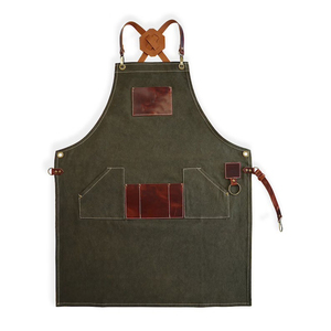 Tablier en toile à bretelles croisées en cuir réglables, avec logo personnalisé, pour uniforme professionnel de l'hôtellerie, avec poche pour outils de nettoyage, vêtement de personnel - Product Image 2
