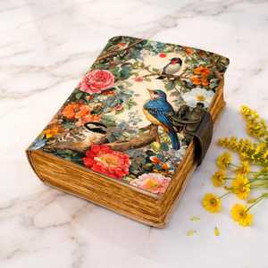 Diario de Tapa Dura con Espiral de Cuero Grimoire Birds & Flowers, Diario Floral Vintage Hecho a Mano, 100 Hojas - Product Image 3