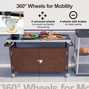 Outdoor <b>Camping</b> Grill Cart with Stainless Steel Tabletop Waterproof Patio Kitchen Island Wheels Spice Rack Hooks - Product Image 4