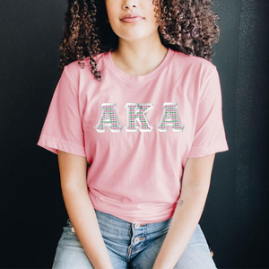 Custom Twill Tee Light Pink Greek Letter Applique Embroidery Crew Neck Casual Cotton <b>Shirt</b> - Product Image 2