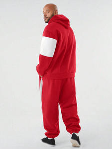 Sweat-shirt à capuche et pantalon assorti pour homme, rouge et blanc, style colorblock, vêtements en gros OEM ODM - Product Image 3