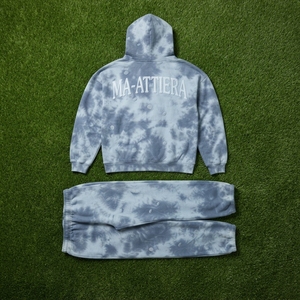 Men Light Blue Gray <b>Tie</b> <b>Dye</b> Hoodie Pants <b>Set</b> Zip Up Hooded Sweatshirt Wide Leg Pants Two Piece Tracksuit - Product Image 6