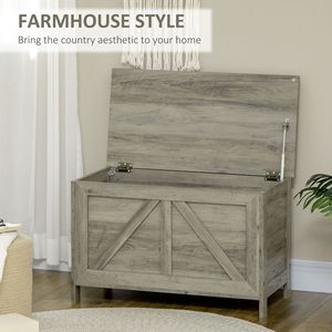 Panca contenitore in legno stile rustico da 30 pollici con coperchio sollevabile e cerniera di sicurezza a 100 gradi per l'organizzazione e lo stoccaggio domestico - Product Image 4