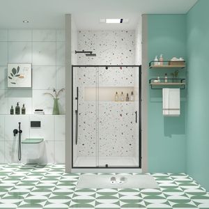 Porta Doccia Scorrevole in Vetro Temperato SGCC da 32-36 Pollici di Larghezza x 72 Pollici di Altezza, con Telaio Nero Opaco e Design Elegante - Product Image 1