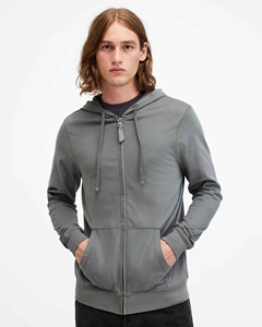 Sudadera con Capucha y Cierre para Hombre, Color Gris, Corte Regular, Informal, Otoñal, Forro Polar, 100% Algodón, Impresión Digital, Transpirable, Tejido de Punto - Product Image 1