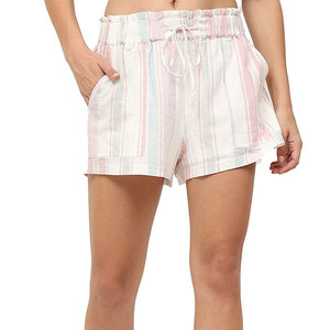 Women Striped Summer Shorts High Waist <b>Elastic</b> Drawstring Loose Fit Lightweight Casual Beach Style Shorts by TANAZAINRA - Product Image 1