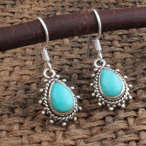 Boucles d'oreilles pendantes en turquoise naturelle, argent sterling 925, style vintage bohème du Sud-Ouest, bijoux de luxe pour mariage, fête, cadeau pour femme - Product Image 1