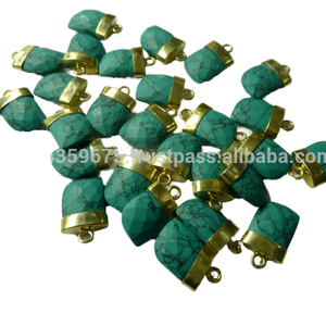 Colgante de punta de piedra preciosa facetada turquesa Ajuste de bisel chapado en oro y rodio al por mayor para fiestas - Product Image 1