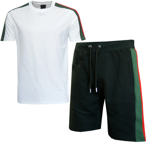 Men's Casual T-Shirt and Shorts <b>Set</b> Color Blocking Crew Neck <b>Knitted</b> Polyester Cotton Breathable Summer Wear - Product Image 2
