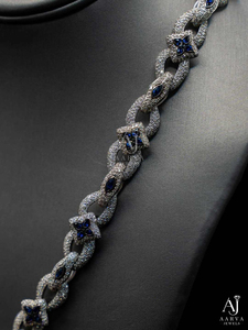 Twisted Moissanite <b>Chain</b> Necklace Blue <b>Black</b> Stone Link Choker Silver Color Jewelry Gift - Product Image 5