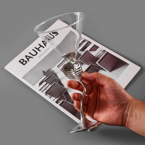 Vintage Cocktail <b>Glass</b> With Silver Snake Stem Hand Blown <b>Glass</b> Martini <b>Glass</b> For Party Occasion - Product Image 4