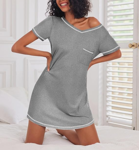 Camisón tipo camiseta con cuello en V, ropa de dormir suave, vestido de pijama para mujer, talla grande, camisón cómodo - Product Image 6