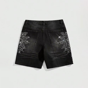 Pantalones Cortos de Mezclilla para Hombre, Estilo Lavado Azul, con Parches, Estilo Urbano, Corte Holgado, Dobladillo sin Rematar, Moda de Verano, Logotipo Personalizado, OEM, ODM - Product Image 3