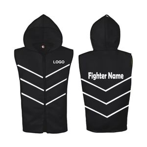 Chaqueta de Entrada Negra con Rayas Blancas, Chaleco de Boxeo sin Mangas con Capucha, Túnica Profesional para Combate - Product Image 1