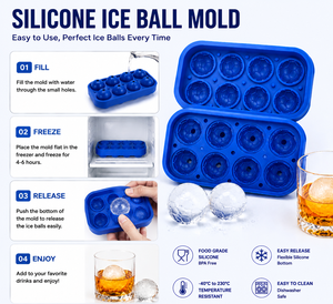 Moule à glaçons en silicone écologique, 8 cavités, design ballon de football, facile à démouler, réutilisable, qualité alimentaire, sans BPA, compatible lave-vaisselle - Product Image 2