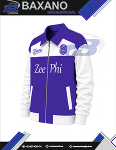 Zeta Phi Beta Sorority Zee Phi Varsity <b>Jacket</b> Blue & <b>White</b> Patch Embroidery Color Block Zipper Front Logo Women Baseball <b>Jacket</b> - Product Image 5