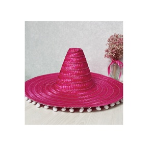 Sombrero de paja de vaquero mexicano tradicional con pompones Impreso personalizado Granjero de moda Boda uso al aire libre - Product Image 2