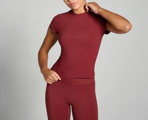 Camiseta de manga corta con cuello redondo para mujer – Camiseta básica informal, ajustada y económica para damas - Product Image 4