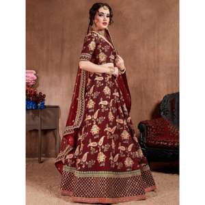 Blooming Dark Maroon Colored Nupcial Desgaste Diseñador Bordado Lehenga choli - Product Image 4