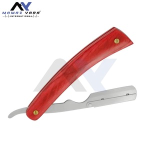 Rasoir professionnel à lame unique en acier inoxydable avec verrouillage pivotant pour hommes, manche en bois rouge et argenté, outil de rasage à bord droit - Product Image 1