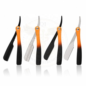 Wholesale Orange Men's Stainless Steel Folding Handle Straight Razor <b>Barber's</b> <b>Blade</b> for Shaving and Beard Cutting - Product Image 1