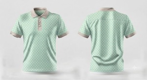 เสื้อโปโลผู้ชายสีเขียวมิ้นท์ลายจุด แขนสั้น ผ้าถัก ดีไซน์กระดุม ทรงปกติ สวมใส่สบาย - Product Image 2