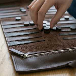 AQDAS INDUSTRIES Leather <b>Backgammon</b> <b>Set</b> Roll up Board Foldable Travel Game Unisex Playing Accessory Customized Packaging - Product Image 4