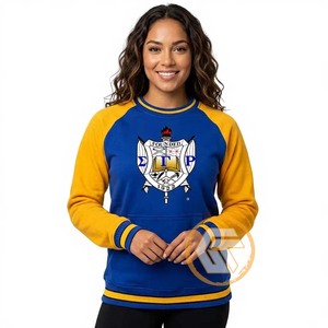 เสื้อสเวตเชิ้ตคอกลมสีน้ำเงินทองสำหรับผู้หญิง Sigma Gamma Rho ปักลายตราสัญลักษณ์ด้านหน้า ผ้าฝ้ายฟลีซเนื้อนุ่ม ทรงปกติ - Product Image 3