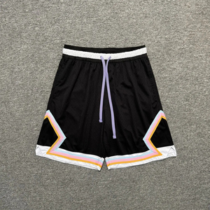 Shorts de basketball pour garçons, bleu uni, en mesh respirant, avec cordon de serrage, taille élastique, shorts de sport d'été, imprimé sublimé à blocs de couleur - Product Image 2