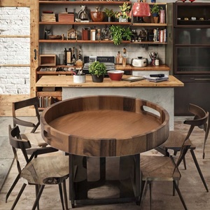 Plateau de service rond en bois de noyer brun rustique personnalisé en gros pour la présentation élégante des desserts lors de mariages, événements et hôtels - Product Image 5