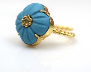 18k Gold Plated Brass Carved Flower Gemstone Classic Bezel Setting <b>Statement</b> <b>Ring</b> for Unisex - Product Image 1