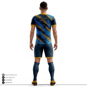 Mawra Men Soccer Jersey Set Blue Yellow Geometric Sublimated Moisture Wicking <b>Athletic</b> Fit Short Sleeve Kit For Adults - Product Image 2