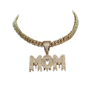 Collar con colgante de letra y nombre personalizado con números de goteo helado, abalorios personalizados, regalo de joyería para madre - Product Image 1