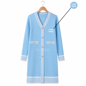 Cosh International Sorority Sisterhood <b>Light</b> Blue Knitted Cardigan With Hounds tooth Trim V-<b>Neck</b> Long Sleeve Classic Style Full - Product Image 5
