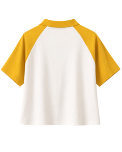 T-shirt polo court personnalisé jaune et blanc pour femme, manches raglan, décontracté, en coton, avec patte de boutonnage, style streetwear d'été - Product Image 6